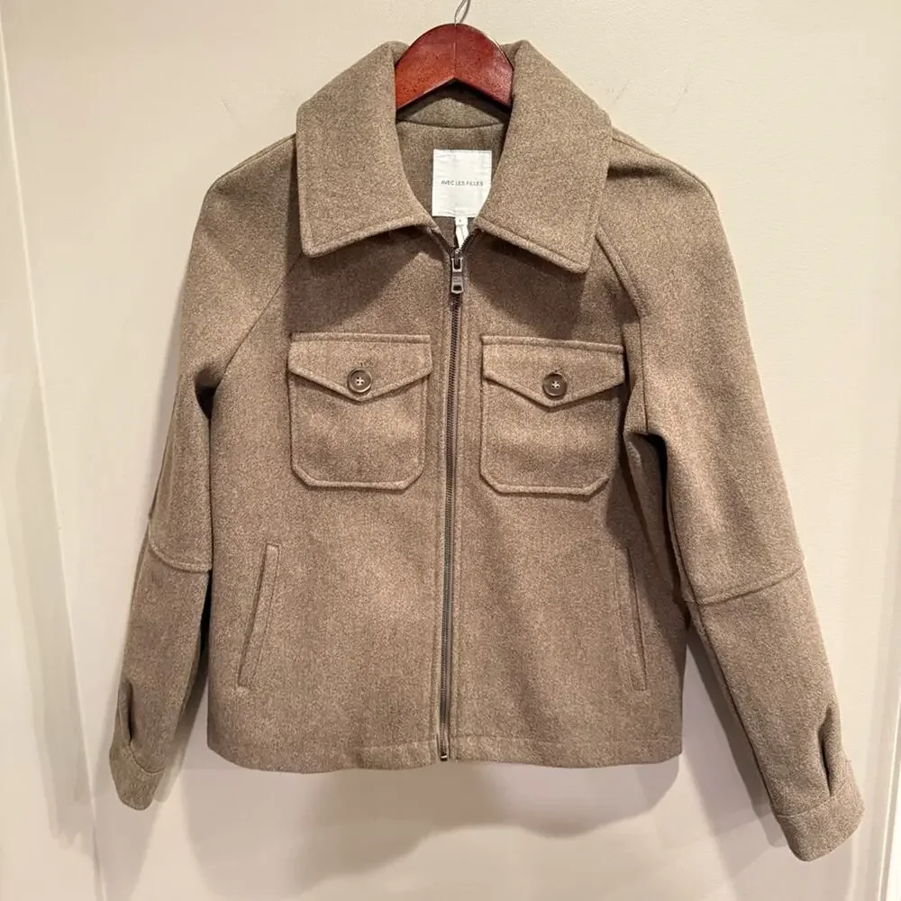 Avec‎ Les Filles Felted Zip Shacket Coat Oatmeal Brown Small Fall Anthropologie - Picture 5 of 16